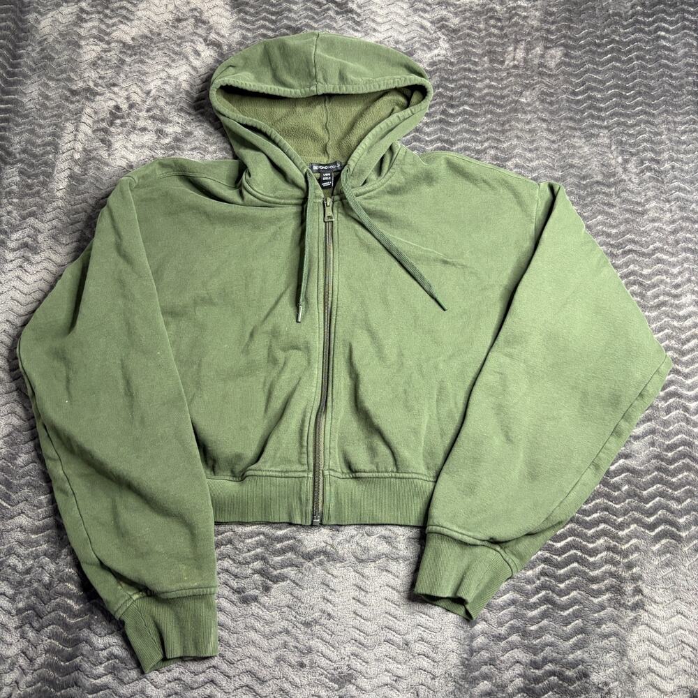 Beyond Yoga LuxeFleece Zip Up Hoodie Medium Crop green size Large